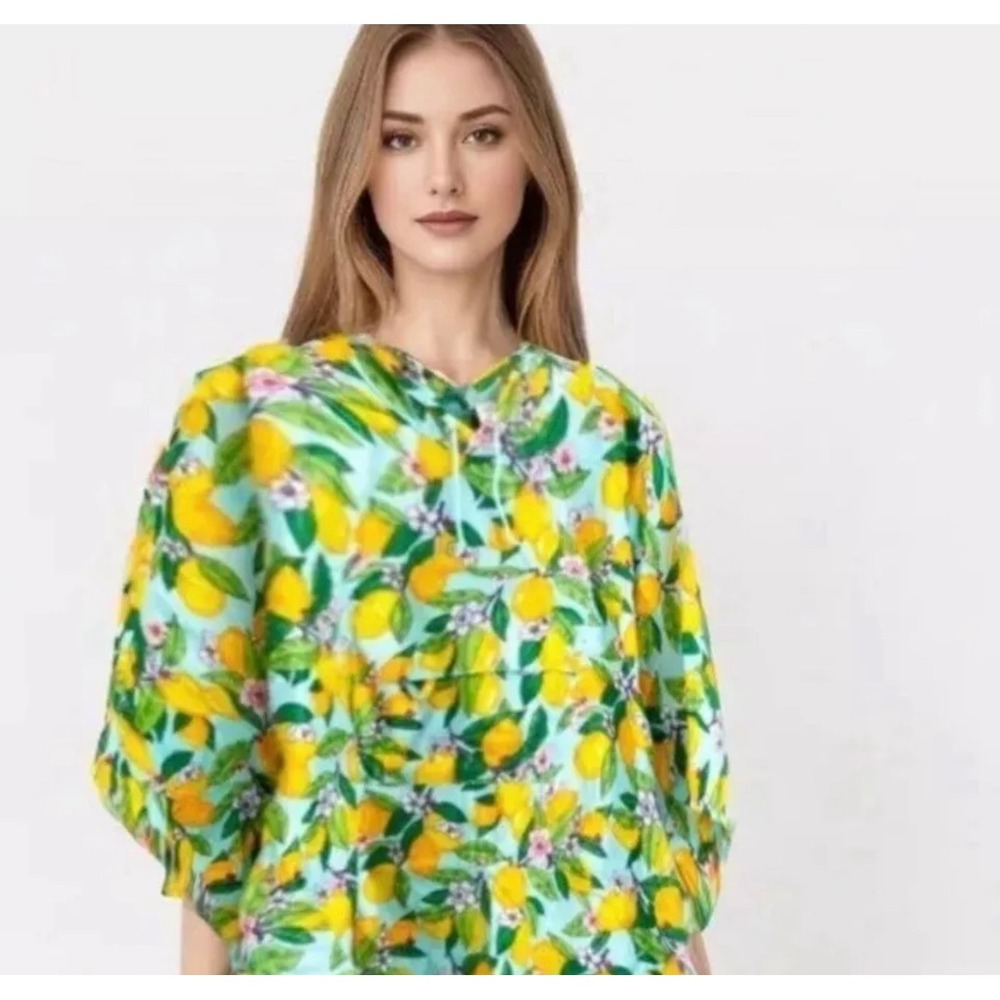 Vera Bradley Rain Poncho Womens LG-XL Lemon Grove Blue Yellow Packable Hooded